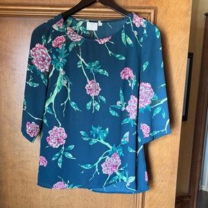 HD in Paris Teal Floral Blouse with Pink Floral Accents